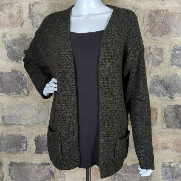 MARLED Reunited green black open front cardigan sweater size small Pockets Long - Picture 1 of 11